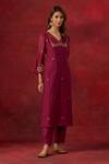 Buy Ikshita Choudhary Pink Chanderi, Cotton Embroidery V-neck Hand Kurta Pant Set Online at Aza Fashions Buy_Ikshita Choudhary_Pink Chanderi, Cotton Embroidery V-neck Hand Kurta Pant Set_Online_at_Aza_Fashions