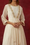 Ikshita Choudhary_White Light Chanderi Hand Embroidered Leaf Kurta V Neck Jacket Pant Set _at_Aza_Fashions