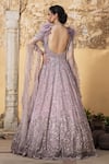Shop_Presto Couture_Pink Net Sequins, Beads Plunge Neck 3d Floral Applique Embroidered Gown _at_Aza_Fashions