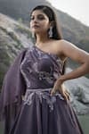 PRESTO COUTURE_Purple Shimmer Chiffon Embroidery Sequin Asymmetric Paisley Gown _Online_at_Aza_Fashions