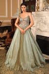 Buy_Presto Couture_Green Double Tone Shimmer Organza Embroidery Floral Applique Embellished Gown _at_Aza_Fashions