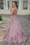 Buy_Presto Couture_Pink Silk Organza Sequins, Crystals Halter Neck Abstract Print Gown _Online_at_Aza_Fashions