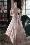 Buy_Presto Couture_Peach Silk Organza Sequins, Beads, Cut Work Crystal Tassel Embroidered Gown _at_Aza_Fashions