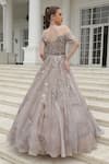 Presto Couture_Grey Silk Organza Sequins, Beads Sweetheart Neck Crystal Embroidered Gown _Online_at_Aza_Fashions