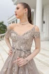 Buy_Presto Couture_Grey Silk Organza Sequins, Beads Sweetheart Neck Crystal Embroidered Gown _Online_at_Aza_Fashions