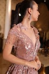 Shop_PRESTO COUTURE_Pink Silk Organza Embellished Crystal Tassel Leaf Neck Gown _at_Aza_Fashions