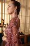 Shop_Presto Couture_Maroon Tissue, Organza Beads, Sequins Sweetheart Neck Metallic Embroidered Gown _at_Aza_Fashions