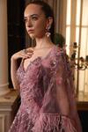 Buy_Presto Couture_Purple Silk Organza Feathers, Sequins Sweetheart Neck Embroidered Gown _Online_at_Aza_Fashions