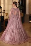 Presto Couture_Pink Tissue, Organza Beads, Sequins Crystal Tassel Embroidered Gown With Cape _Online_at_Aza_Fashions