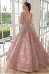 Shop_PRESTO COUTURE_Pink Tissue Organza Embroidery Bead Sweetheart Neck Florette Gown With Cape _at_Aza_Fashions