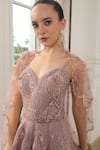 PRESTO COUTURE_Pink Tissue Organza Embroidery Bead Sweetheart Neck Florette Gown With Cape _Online_at_Aza_Fashions