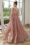 Presto Couture_Peach Tissue, Organza Sequins Orchid Blooms Embroidered Gown With Cape _Online_at_Aza_Fashions