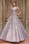 Buy_Presto Couture_Pink Tissue, Organza Beads Sweetheart Neck Embroidered Gown With Cape _at_Aza_Fashions