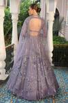 Presto Couture_Purple Satin, Organza Cut Work, Beads, Stripe Embroidered Jacket Lehenga Set _Online_at_Aza_Fashions