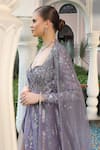 Shop_Presto Couture_Purple Satin, Organza Cut Work, Beads, Stripe Embroidered Jacket Lehenga Set _at_Aza_Fashions