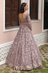 Shop_PRESTO COUTURE_Pink Satin Organza Hand Embroidery Sequins V Neck Long Jacket Bridal Lehenga Set_at_Aza_Fashions