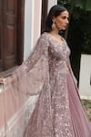 PRESTO COUTURE_Pink Satin Organza Hand Embroidery Sequins V Neck Long Jacket Bridal Lehenga Set_Online_at_Aza_Fashions