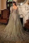 Shop_PRESTO COUTURE_Green Satin Organza Hand Embroidery Sequins Trail Jacket Bridal Lehenga Set_at_Aza_Fashions