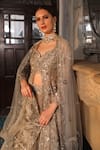 PRESTO COUTURE_Gold Tissue Organza Hand Embroidery Sequins Jacket Floral Bridal Lehenga Set_Online_at_Aza_Fashions