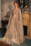Buy_PRESTO COUTURE_Gold Tissue Organza Hand Embroidery Sequins Jacket Floral Bridal Lehenga Set_Online_at_Aza_Fashions