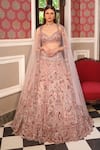 Buy_PRESTO COUTURE_Pink Net Hand Embroidery Sequins Sweetheart Floral Jharokha Bridal Lehenga Set_at_Aza_Fashions