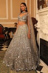 Buy_PRESTO COUTURE_Green Net Hand Embroidery Geometric Sweetheart Neck Bridal Lehenga Set _at_Aza_Fashions