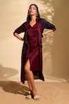 Buy_Whimsical By Shica x AZA_Maroon Organza Satin Printed Stroke V Jacket Dress _at_Aza_Fashions