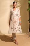 Buy_Whimsical By Shica x AZA_White Handloom Cotton Printed Big Flower Collar Kurta And Pant Set _Online