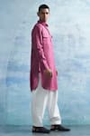 Buy_Charkhee_Pink Kurta Linen Solid Pathani With Salwar _Online_at_Aza_Fashions