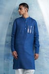Charkhee_Blue Kurta Linen Stripe Pocket With Salwar _Online_at_Aza_Fashions