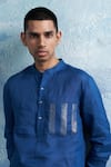 Buy_Charkhee_Blue Kurta Linen Stripe Pocket With Salwar _Online_at_Aza_Fashions