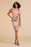 Buy_Pankaj & Nidhi_Multi Color Neoprene Printed Floral Square Ornament Sheath Dress  _at_Aza_Fashions