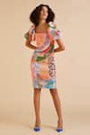 Buy_Pankaj & Nidhi_Multi Color Neoprene Printed Floral Square Ornament Sheath Dress  _Online_at_Aza_Fashions