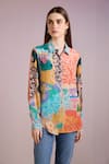 Buy_Pankaj & Nidhi_Multi Color Silk Crepe Printed Garden Straight Point Ornament Shirt _at_Aza_Fashions