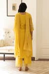 Shop_Vaayu_Yellow Muslin Embroidery Round Neck Bloom Kurta Pant Set _at_Aza_Fashions