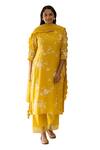 Vaayu_Yellow Muslin Embroidery Round Neck Bloom Kurta Pant Set _Online_at_Aza_Fashions