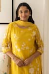 Vaayu_Yellow Muslin Embroidery Round Neck Bloom Kurta Pant Set _at_Aza_Fashions