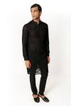 Shop_Rabani & Rakha_Black Georgette, Cotton, Silk Embroidery Floral Kurta And Pant Set _Online_at_Aza_Fashions