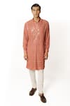 Rabani & Rakha_Red Kurta Sheeting And Straight Embroidered & Pant Set  _Online_at_Aza_Fashions