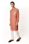 Shop_Rabani & Rakha_Red Kurta Sheeting And Straight Embroidered & Pant Set  _Online_at_Aza_Fashions