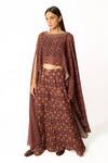 Buy_Rabani & Rakha_Purple Crepe, Georgette Sequins, Beads, Floral Print Cape And Palazzo Set _Online_at_Aza_Fashions