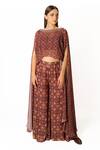 Shop_Rabani & Rakha_Purple Crepe, Georgette Sequins, Beads, Floral Print Cape And Palazzo Set _Online_at_Aza_Fashions