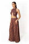 Shop_Rabani & Rakha_Purple Crepe, Georgette Sequins, Embroidery Halter Floral Print Top Palazzo Set _Online_at_Aza_Fashions