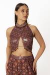 Rabani & Rakha_Purple Crepe, Georgette Sequins, Embroidery Halter Floral Print Top Palazzo Set _at_Aza_Fashions