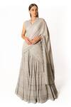 Buy_Rabani & Rakha_Silver Georgette Sequins, Cut Work V-neck Hand Embroidered Lehenga Set _at_Aza_Fashions