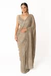 Rabani & Rakha_Silver Georgette Cut Work, Sequins, Embroidery Fern Jaal Hand Saree With Blouse _Online_at_Aza_Fashions
