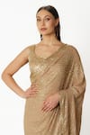 Rabani & Rakha_Gold Georgette Hand Embroidered Sequin Fern Jaal Saree With Blouse  _at_Aza_Fashions