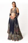 Buy_Rabani & Rakha_Blue Net, Georgette Sequins, Floral Resham Embroidered Lehenga Blouse Set _at_Aza_Fashions