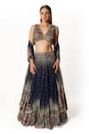 Rabani & Rakha_Blue Net, Georgette Sequins, Floral Resham Embroidered Lehenga Blouse Set _Online_at_Aza_Fashions