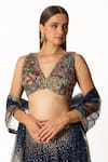 Rabani & Rakha_Blue Net, Georgette Sequins, Floral Resham Embroidered Lehenga Blouse Set _at_Aza_Fashions
